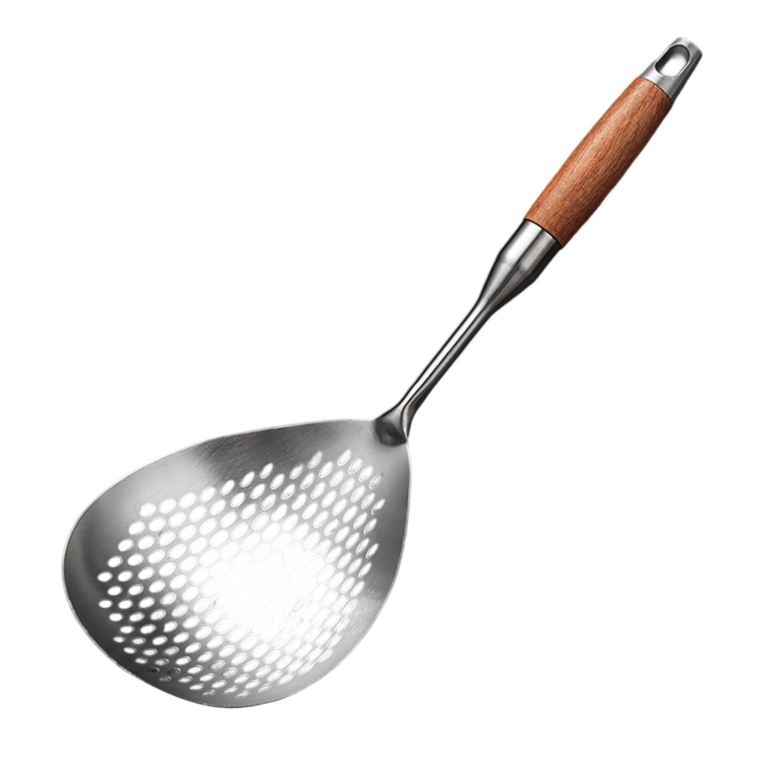 HZBB Stainless Steel Skimmer Spoon with Handle Strainer Ladle Large Colander for Straining and Blanching Strainer Ladle