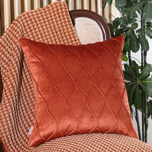 Image of Home - The Best is for You Luxurious Rust Velvet Lumber Cushion Covers- Pack of 2, 20x20 Inch