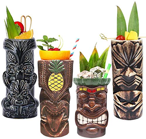 Tiki Mugs Cocktail Set Of 8 - Ceramic Tiki Mugs Hawaiian Party Cute Exotic Cocktail Glasses Hawaiian Tiki Mug - Tkset0080 (8Pcs) #TOP3