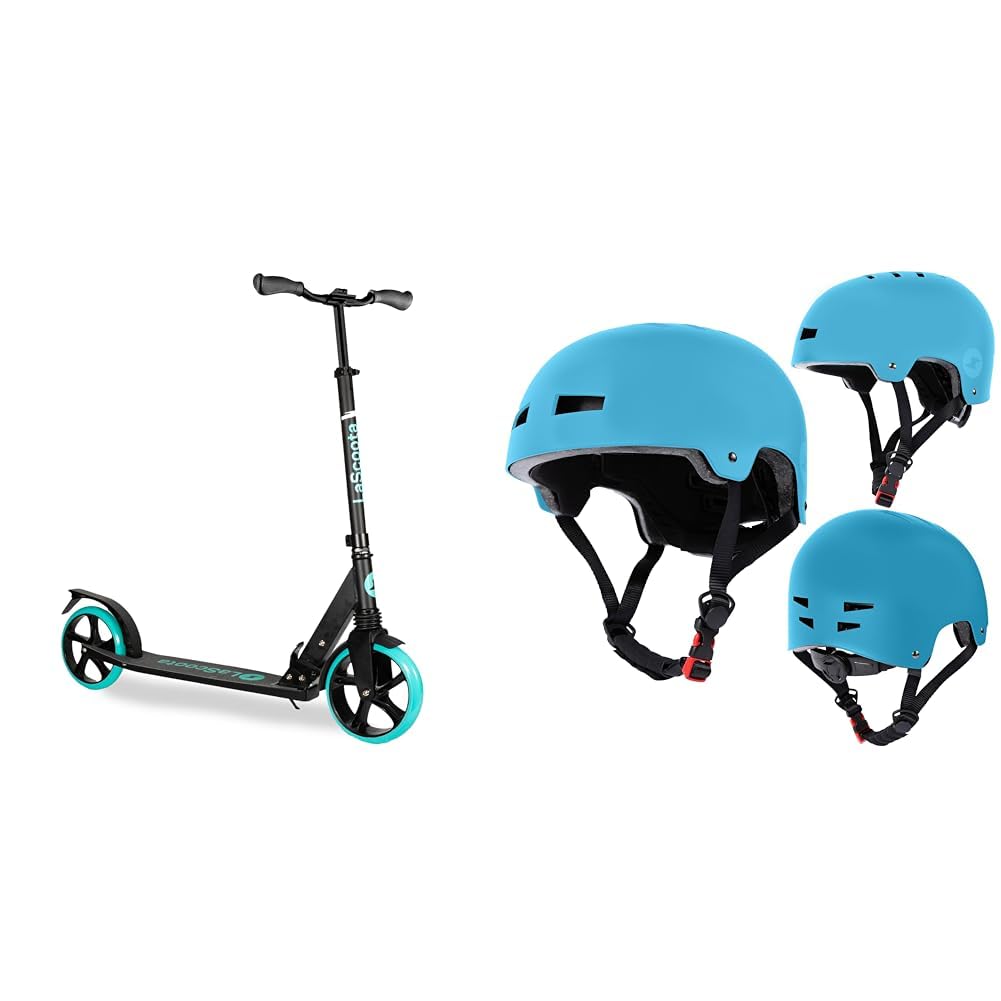 LaScoota Kick Scooter for Kids Ages 6+, Teens & Adults, Large 8" Sturdy Urethane Wheels. Adjustable Handlebar, Lightweight, Foldable, 220lbs Max Load
