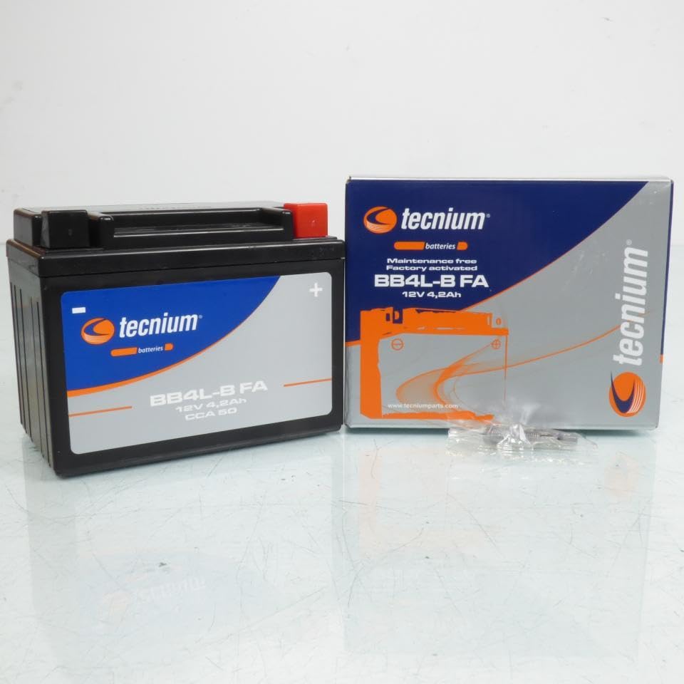 Batteria nuova di marca TECNIUM senza manutenzione attivata fabbrica pronta all'uso venduta con acido di riferimento YB4L-B tipo SLA.Caratteristiche: - Lunghezza: 120 mm - Larghezza: 70 mm - Altezza: 92 mm - Tensione: 12 V - Capacità: 4,2 Ah - CCA: 50 A - Terminali + a destra. Le batterie attivate fabbrica presentano tutte le caratteristiche delle batterie esenti da manutenzione ma con ancora di più di potenza grazie al loro costruzione radiale e piastre aggiuntive.Vantaggi:- Tecnologia VRLA (Valve