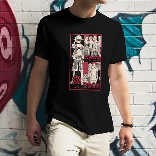 Comic Studio One Piece Camiseta | Monkey D. Luffy, Zoro, Sanji, Nami, Usopp, Chopper, Franky, Robin, Brook| Negro | L T-Shirt, Unisex