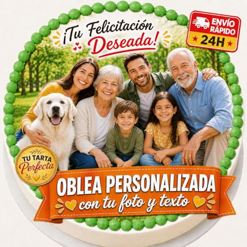 FOTO COMESTIBLE - OBLEA o Papel de AZÚCAR, Personalizada para Tarta con Foto, Nombre y Edad - Imagen Comestible Cumpleaños - Calidad Fotográfica Profesional - Varios Tamaños - Redonda