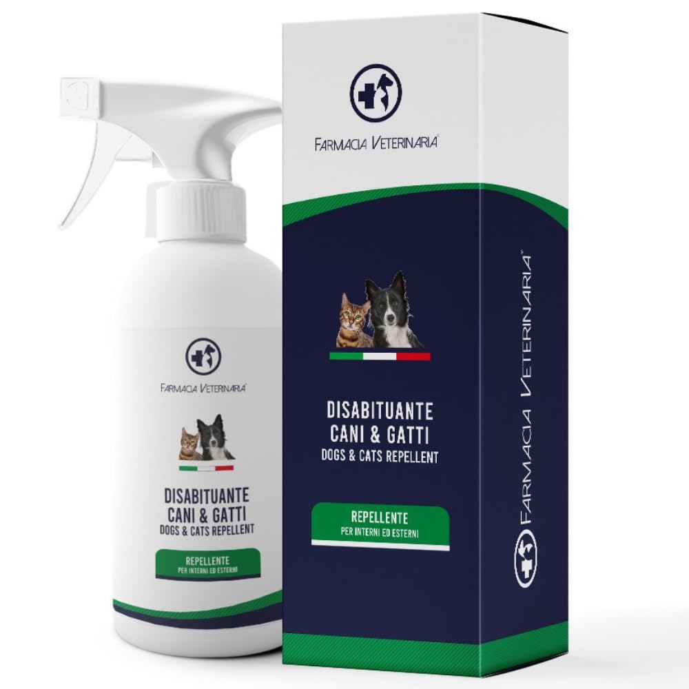 Farmacia Veterinaria - Disabituante Repellente per Gatti e Cani - Spray Anti Pipi Dissuasore Elimina Odori - Divano Mobili Tessuti Interno Esterno 500ml
