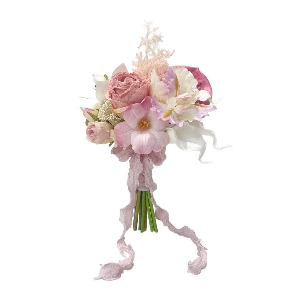 HUFFA Pink Artificial Rose Flowers for Weddings | Bridal Bouquets for Marriage Registration | Fake Floral Arrangements