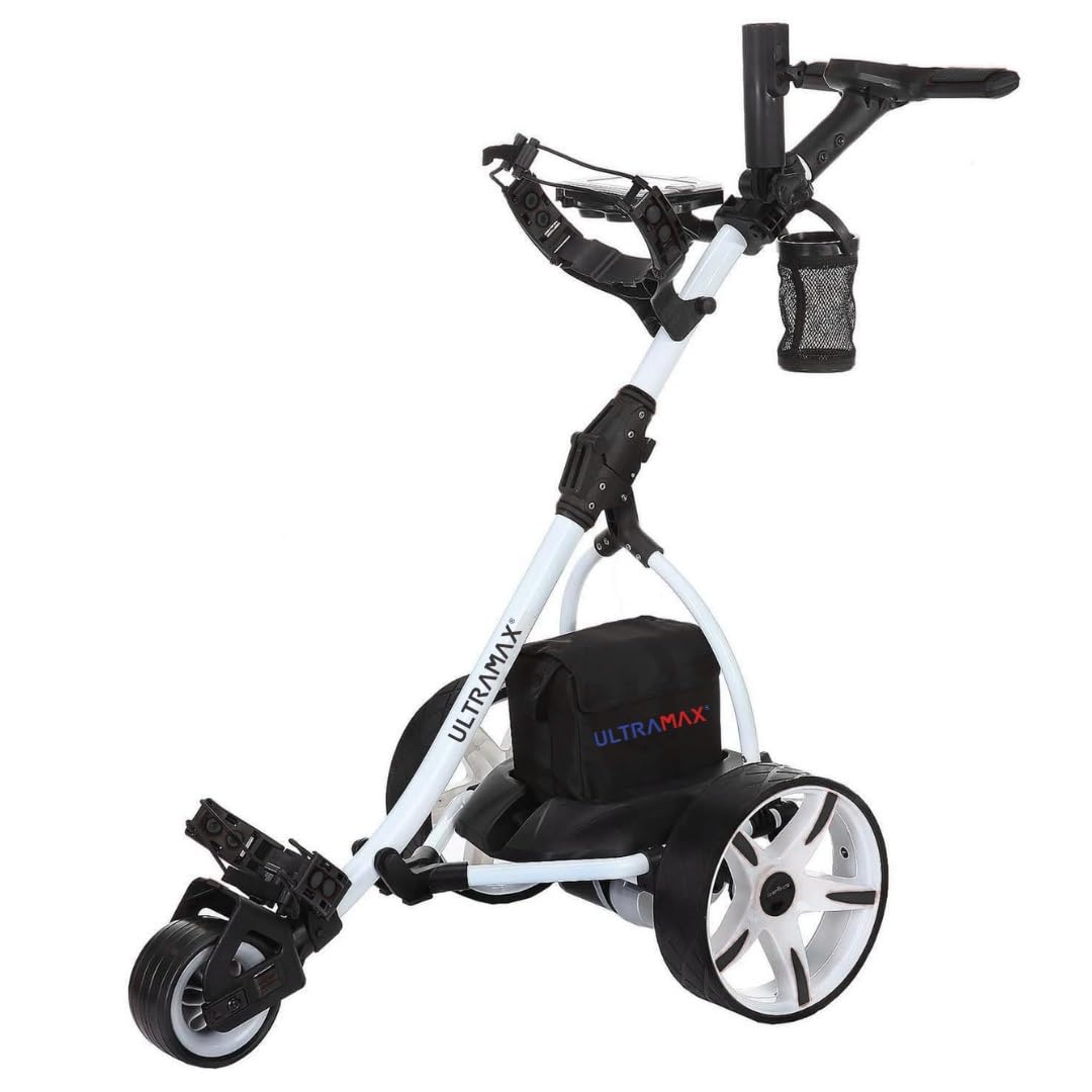 Ultramax Elektrischer Golftrolley mit Blei-Säure-Akku und Ladegerät | Gratis Zubehör | 9-Gang-Steuerung | Automatische Distanz | Leichtes Faltbares Aluminium