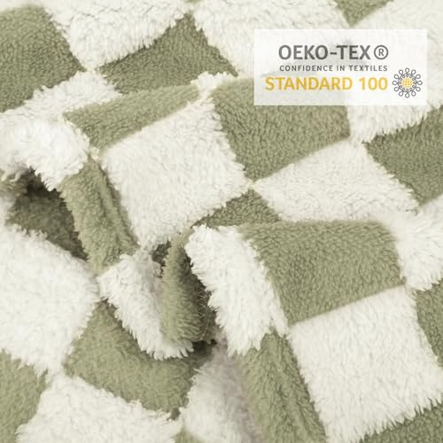 Image of HOMRITAR Mustard Green Checkered Baby Blanket for Boys Girls Fluffy Fleece | Soft Plush Warmer Receiving Blanket for Infant Toddler Shower Gift Nursery Crib Bed Stroller All Season 30 x 40 Inch