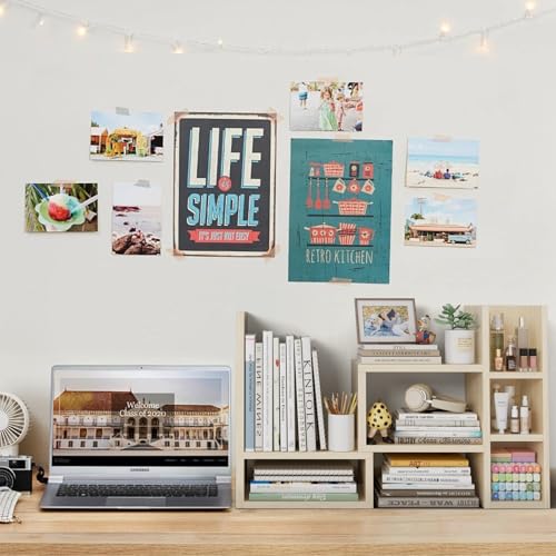 Image of NUTIKAS Desk Shelves Desktop Organizer Shlef - Natural Wood Tone Office Organization for Top of Desk Organizers and Accessories Corner Bookshelf Table Top Shelving Small Hutch Decorations for Office