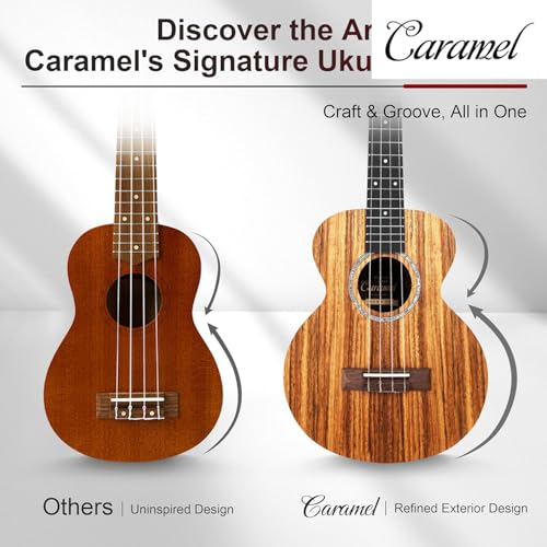 Image of Caramel - 26 inch Tenor Striped Grain Acacia KOA Ukulele CT207 Gigbag Beginner Kit | Handmade Ukelele Starter Kit