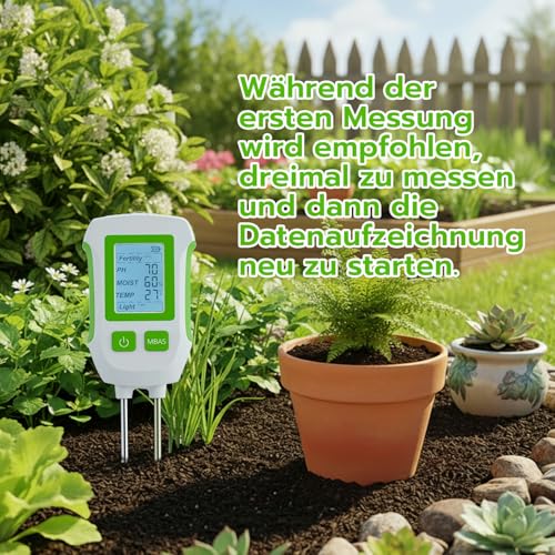 Mcbazel 5-in-1 Bodenmessgerät, Multifunktionaler Boden-Tester pH, Bodenfruchtbarkeit, Feuchtigkeit, Temperatur & Licht für Gärtner & Landwirtschaft, Dual-Probe-System mit LCD-Display, Auto-Abschaltung