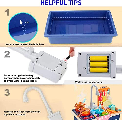 Küchenspüle Spielzeug Set mit Wasserkreislauf Geschirrspüler,Spülbecken Kinder Utensilien Geschirrzubehör für Kinder… – Bild 6