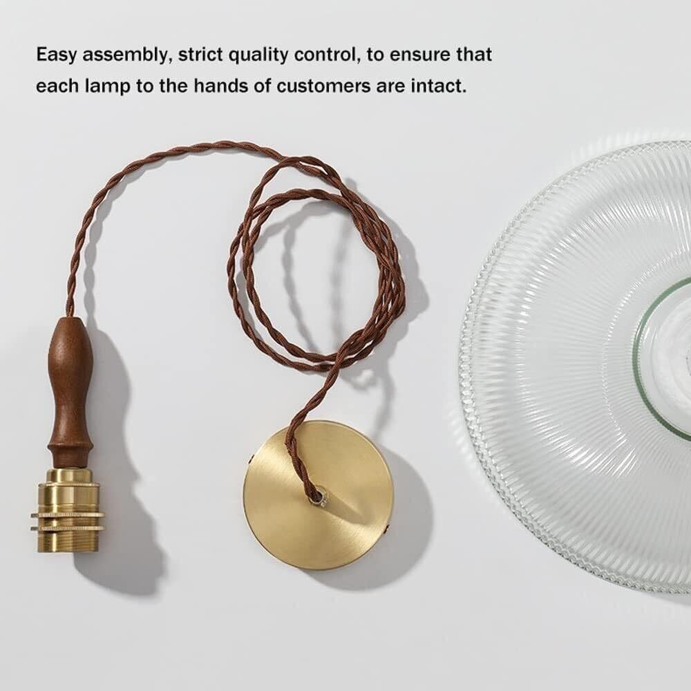 Generico LAUMZX Lampada a sospensione vintage in vetro scanalato, lampada a in ottone e legno di noce da 12,2" Lampadario E26 con cavo regolabile 59" for isola cucina, sala pranzo