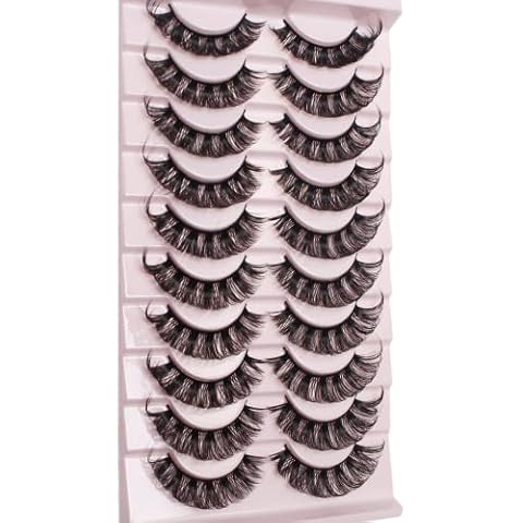 Russian Strip Lashes Natural Look Short Natural Waterproof Thick False Eyelashes 10 Pair Fluffy Volume Faux Mink Lashes Pack (15mm) Cover
