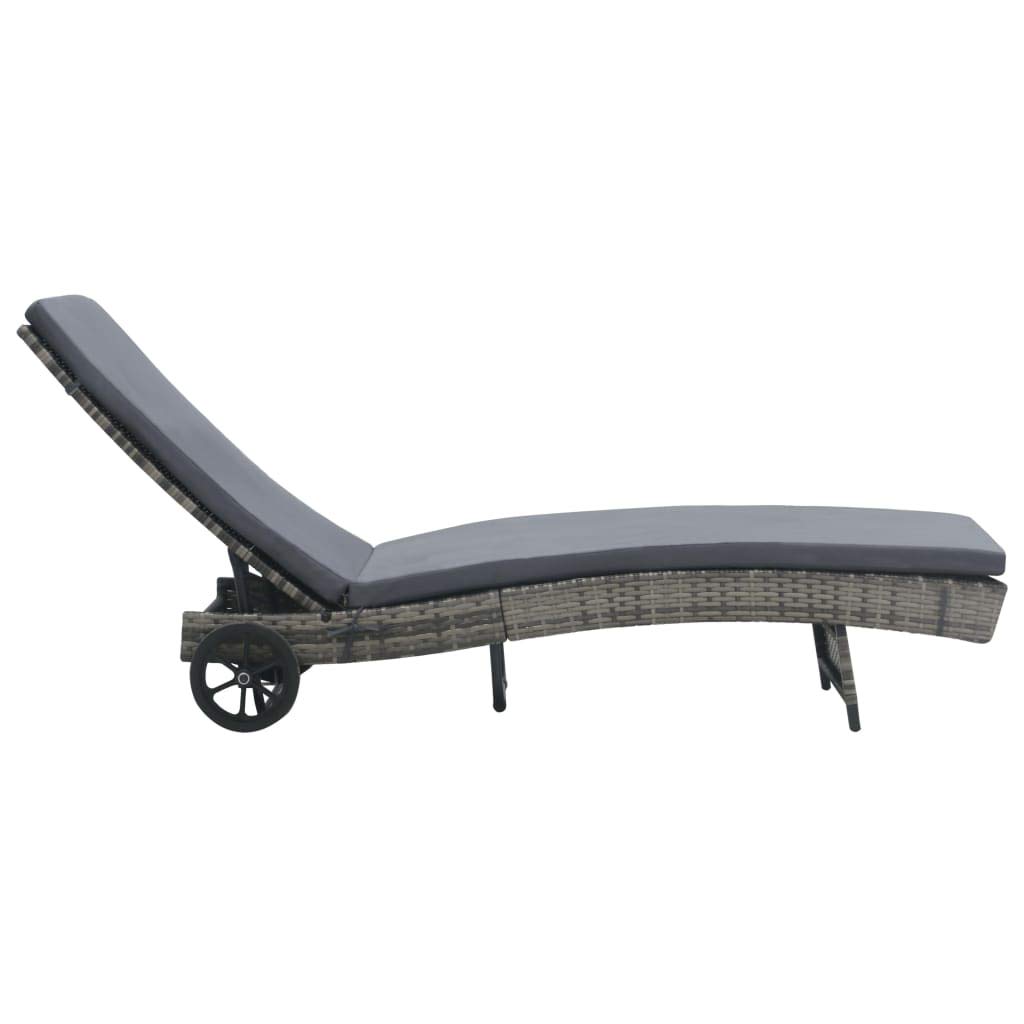 Lettino Prendisole in Polyrattan Antracite con Cuscino e Ruote, Sdraio da Giardino Regolabile con Schienale, Lettino Solarium per Terrazzo Balcone Piscina, Resistente all agli Agenti Atmosferici