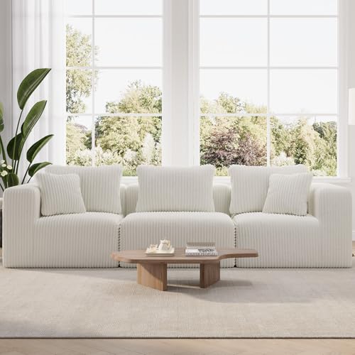 Image of Novilla 106 inch Modular Sectional Sofa, Deep Seat Modern Cloud Sectional Couch with Smarts Coil Support, Boneless Sectional Couch for Living Room Apartment, No Assembly Required, Beige