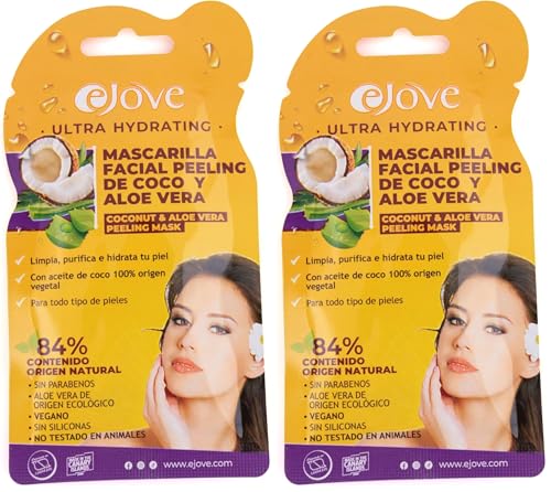 Ejove Mascarilla Facial Peeling Exfoliante De Coco Y Aloe Vera | Limpieza Profunda | Hidrata la Piel | Piel Radiante y Rejuvenecida (Paquete de 2)