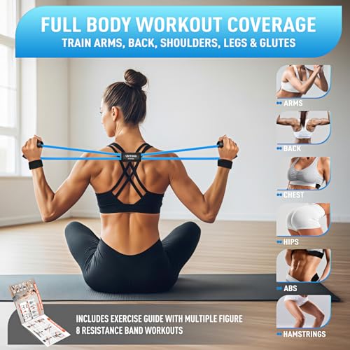 Image of Figure 8 Resistance Bands for Arm, Back - 3-Level Latex Heavy Exercise Bands with Handles for Strength Training, Full Body Workout, Physical Therapy, Pilates, Yoga, Home Gym Equipment for Women