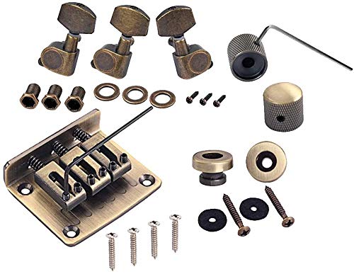 Alnicov Kombi-Kits, Bronze, Sattelbrücke, Stimmwirbel, Kontrollknöpfe, Gurtschlösser, Schraubenschlüssel, Unterlegscheiben für 3-saitige Zigarrenbox-Gitarre