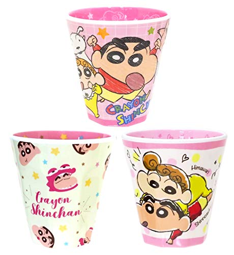 クレヨンしんちゃん Wプリント メラミンカップ ３種セット（スケッチ アップ ピンク・フェイシーズ チョコビ・らくがき ドット）