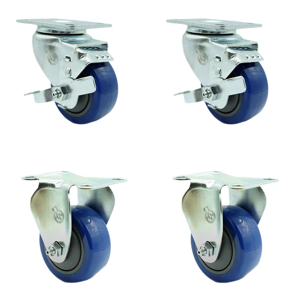 Stainless Steel Polyurethane Swivel Top Plate Caster Set of 4 w/3.5