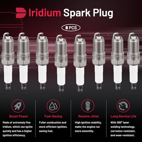 Image of BDFHYK 97287 Iridium Spark Plugs Compatible with Chevy Malibu Cavalier Escape Mustang Taurus Ranger Escort E-Series for Buick Skylark for Mercury Mariner C1500 Navigator, ITR5H13 XP104 Set of 8