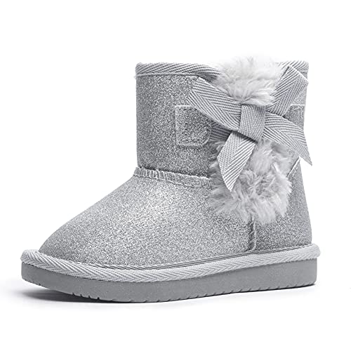 KRABOR Toddlers/Little Girls Boots,Glitter Warm Winter Snow Shoes with Cotton Lining and Cute Bow