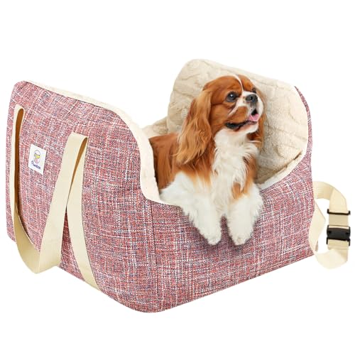 Pawaboo Seggiolino Auto per Cani Piccoli, Sedile Auto con Fibbia Fissa e Guinzaglio di Sicurezza per Cuccioli, Seggiolino Auto con Letto Addensato, Letto da Viaggio per Cane Fino a 25Lb, Magenta+Blu