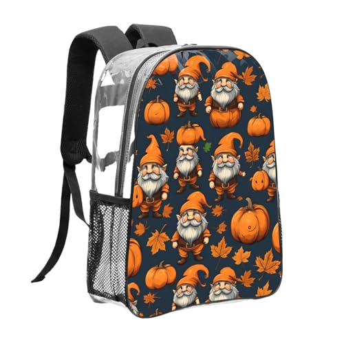 Halloween Pumpkin Print Work Travel Stadium Events Transparent Backpack PVC Clear Bag Large Side Pockets3