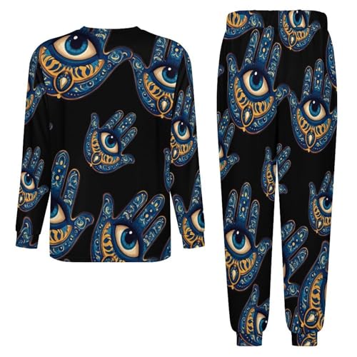 Evil Eye Hamsa-greek Men’s Pajama Set Long Sleeve Top And Pants Loungewear Sleepwear Pjs Nightwear4