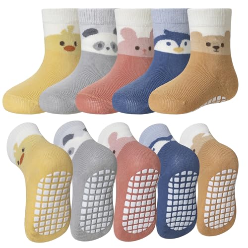 Image of SeeyAN Baby Non Slip Socks Toddler Boys Girls Grips Cotton Anti Skids Crew Cute Cartoon Infant Socks 5 Pairs