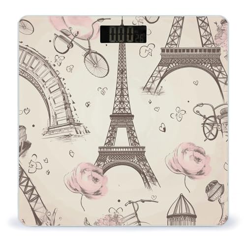 Báscula digital de baño con vidrio templado y diseño Torre Eiffel
