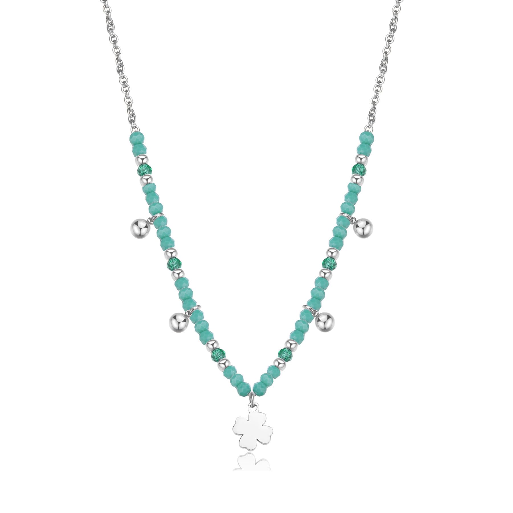 S'Agapõ Collana Girocollo Donna, Collana Donna in Acciaio e Vetro Colorato con Simbolo Quadrifoglio | Collezione Glint - SGI03