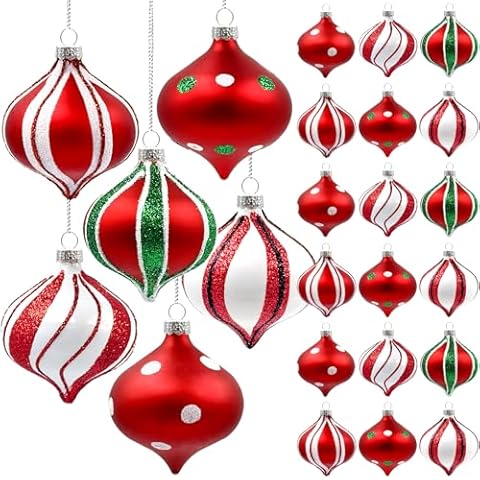 24 Pcs Christmas Peppermint Candy Ornaments Christmas Candy Cane Hanging Balls Green and Red Peppermint Candy Christmas Tree Ornaments for Christmas Tree Party Home Decor Cover