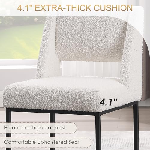 Image of Zesthouse Upholstered Dining Chairs Set of 4, Modern Dining Room Chairs with 4.1 inch Thickened Cushion & Metal Legs, White Boucle Fabric Kitchen Chair with Padded High Back, Heavy Duty Kitchen Chair