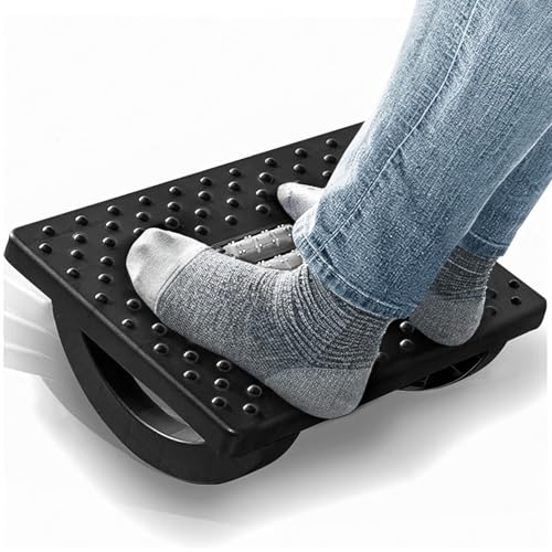 Image of Foot Rest for Under Desk at Work - Ergonomic Foot Stools for Under Office Desk - Rocking Footrest with Roller Massager - Leg Rest for Chair, Computer Gaming - Promote Leg Circulation.
