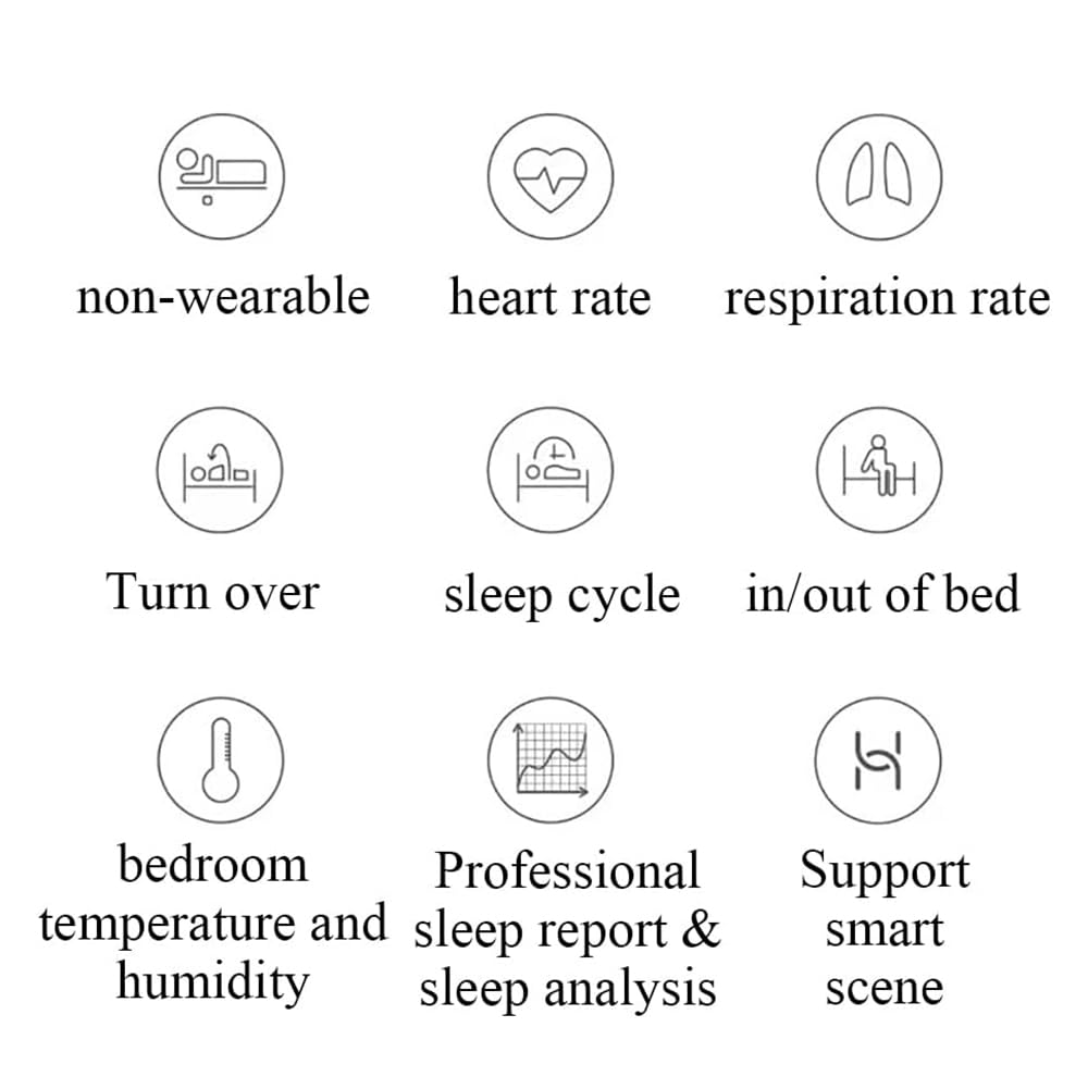 Analyseur de Sommeil Intelligent, capteur sous Le Matelas sans Contact, Surveillance du Sommeil et détection d'entrée/Sortie du lit, Moniteur de fréquence Cardiaque et Rapport/Analyse du Sommeil, po