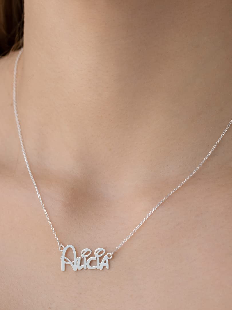 Colgante Personalizado con Nombre - Plata de Ley 925/1000 para Mujer – Collar Artesanal con Cadena Ajustable - Hecho en España (Modelo Funny, Plata de Ley)