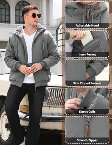 Men's Jackets Warm Fleece Lined Winter Men's Coats Hood Water Repellent Outdoor Fleece Jackets Full Zip Thermal Jacket with Multi-Pocket Thick Coat - Image 6