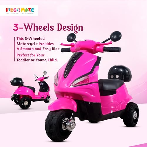 Kidsmate Swift Electric Scooter for Kids | Battery Operated Ride-On Toy with Music & LED Headlights | Wide Seat, Foot Accelerator with Front and Back Storage compartments | for Ages 2-6 Yrs - Pink - Image 3