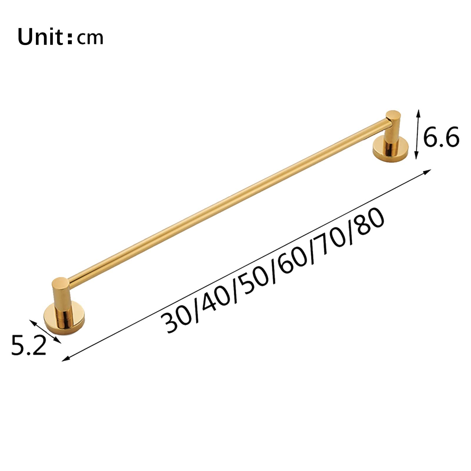 Toallero Individual, de Acero Inoxidable, de 30 cm a 80 cm, Soporte de Pared para baño o Cocina, Acabado Dorado Pulido (tamaño: 70 cm).