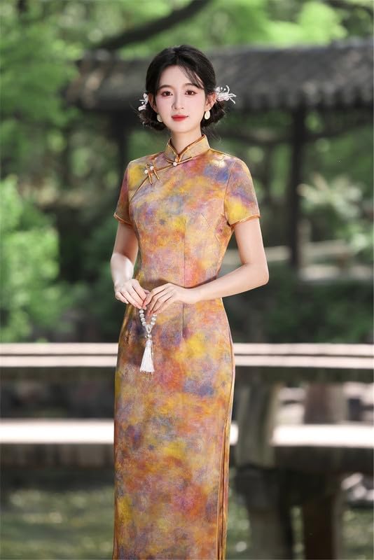 Abiti Qipao Lunghi da Donna Taglie Forti in Stile Cinese Abiti Vintage in Jacquard con Fibbia Abbigliamento Orientale Classico