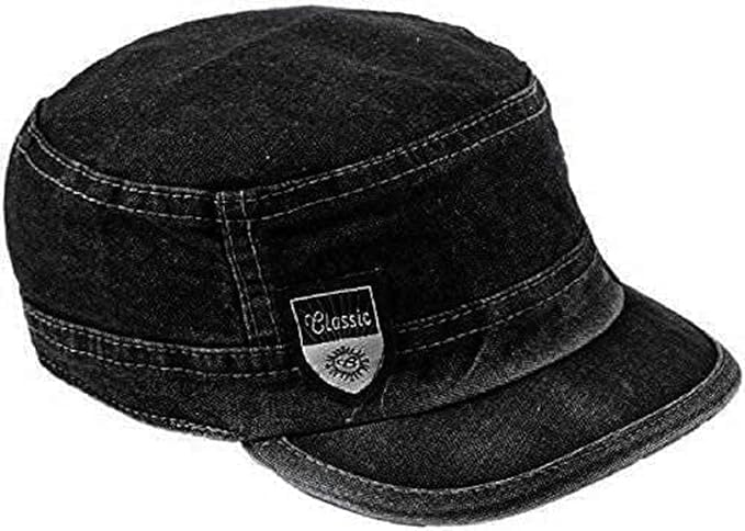 Classic Denim Cadet Cap, Blue Military Style Flat Top Hat-image-33