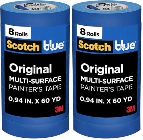 Image of ScotchBlue Painter's Tape, 0.94 inch Width x 60 Yards, 8 Rolls, Blue, Multi-Surface, Indoor /Outdoor, 45% Renewable Resources, No Residue, DIY, Glass, Wood, 0.94 inches, Made in USA Imported (Pack of 2)