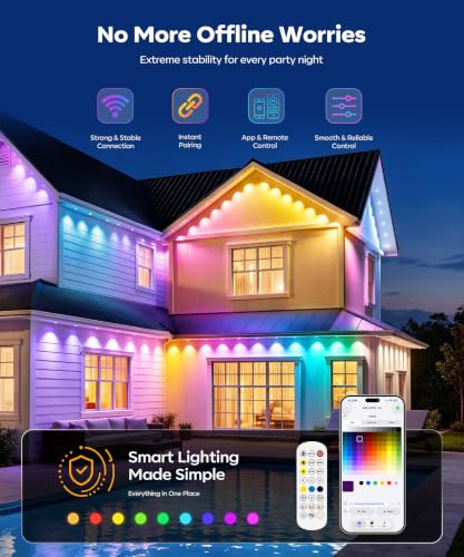 USDQ Permanent Outdoor Lights, 200ft RGBWW Smart LED Eaves Lights | with Warm/Cool White, Local Bluetooth App Control IP67 Waterproof Architectural House Exterior Lighting for Daily Accent - image 4