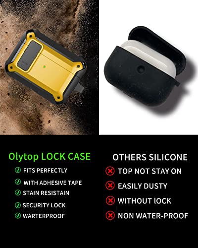 Image of Olytop for Airpods Pro 2 /1 Gen Case Cover with Lock (2019 /2022 /2023), Rugged Locking Case for Airpod Pro 2nd /1st Generation Shockproof Armor Protective Skin for Apple iPod Pro - Black /Yellow