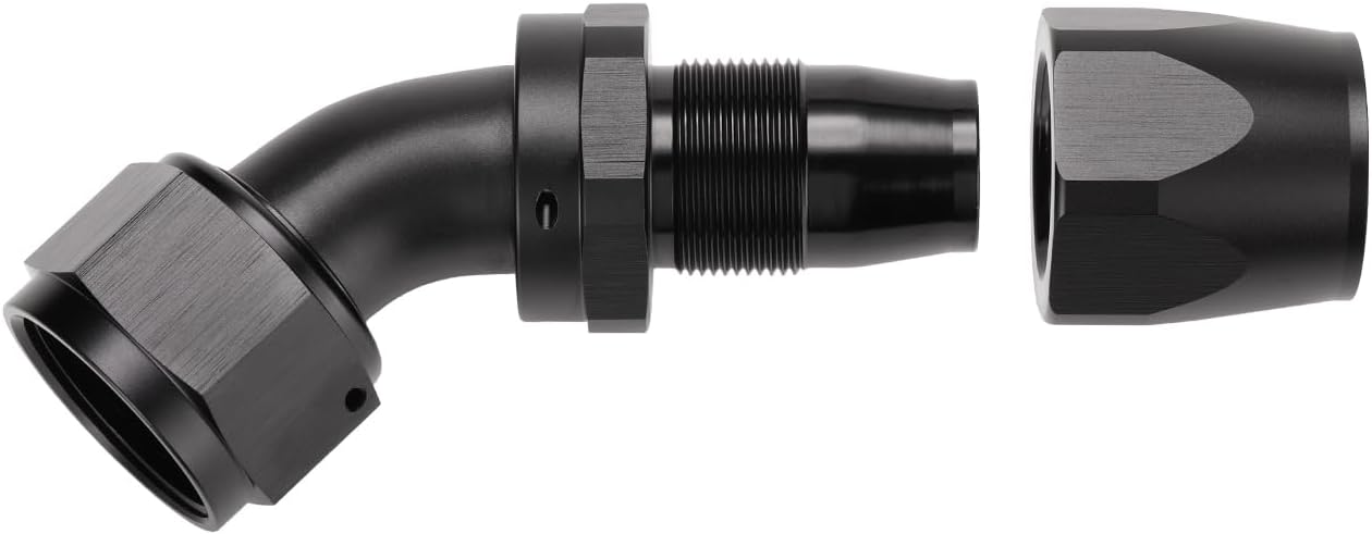 Condition photo showing New/Like New for 20an an20 45 degree elbow hose end fitting swivel aluminum black 20an 45 degree, black, 1pcs