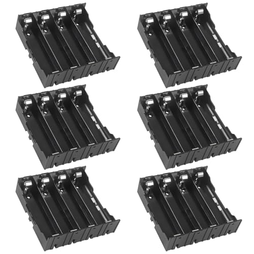 ACEIRMC 18650 Battery Case Holder 4 Slots X 3.7V 18650 Battery Storage Box, in Parallel Black Plastic Batteries Clip Box with Pin for DIY Parallel or Series Circuit PCB Projects (6pcs ABS 4 Slots)