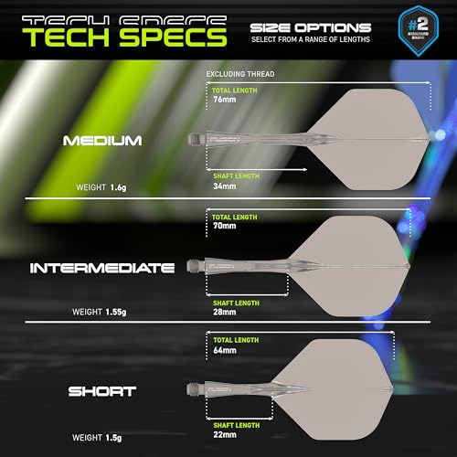 Image of Winmau Fusion No.2 Integrated Flight & Shaft System - Lightweight Replacement Set for Steel & Soft Tip Darts - 90-Degree Wing Design Sizes
