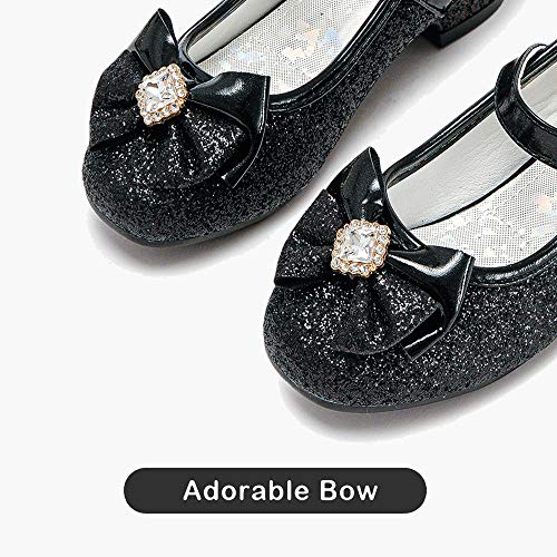 Furdeour Black Shoes For Girls Toddler Glitter Mary Jane Dress Shoes Pumps With Bow Sparkly Formal High Heels Princess Party Heels (2701Black 12) #TOP3