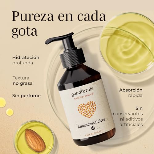 GoNaturals® Aceite de Almendras Dulces, 250ml - 100% Puro, Natural y Prensado en Frío - Aceite Corporal Hidratante Para Piel, Cabello, Uñas y Antiestrias Embarazo - imagen 2